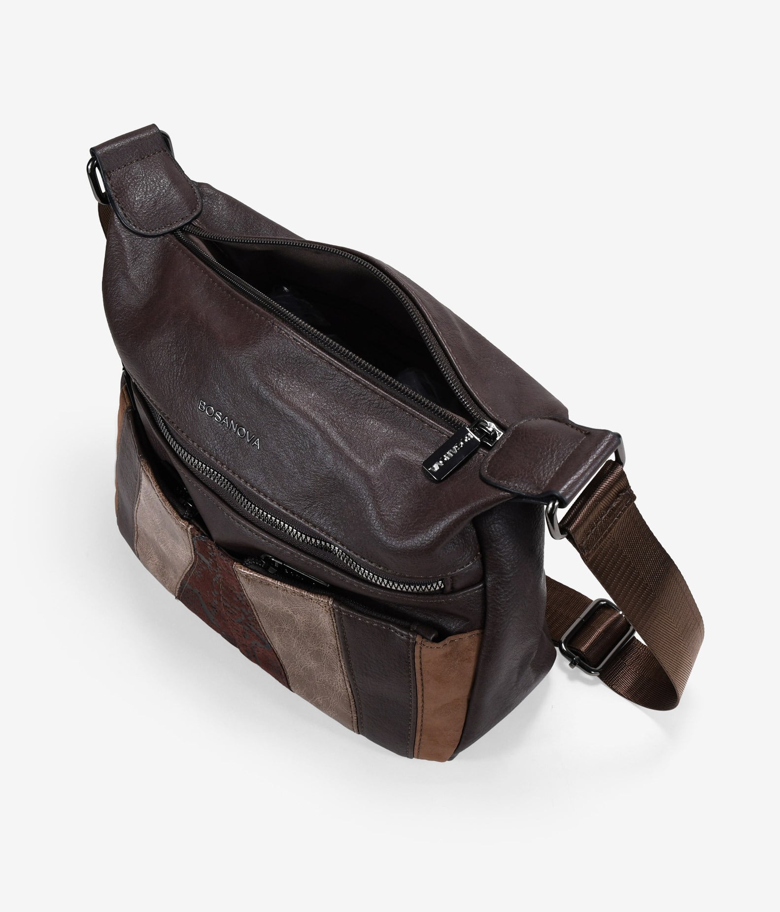 Bolso bandolera marrón con cremalleras