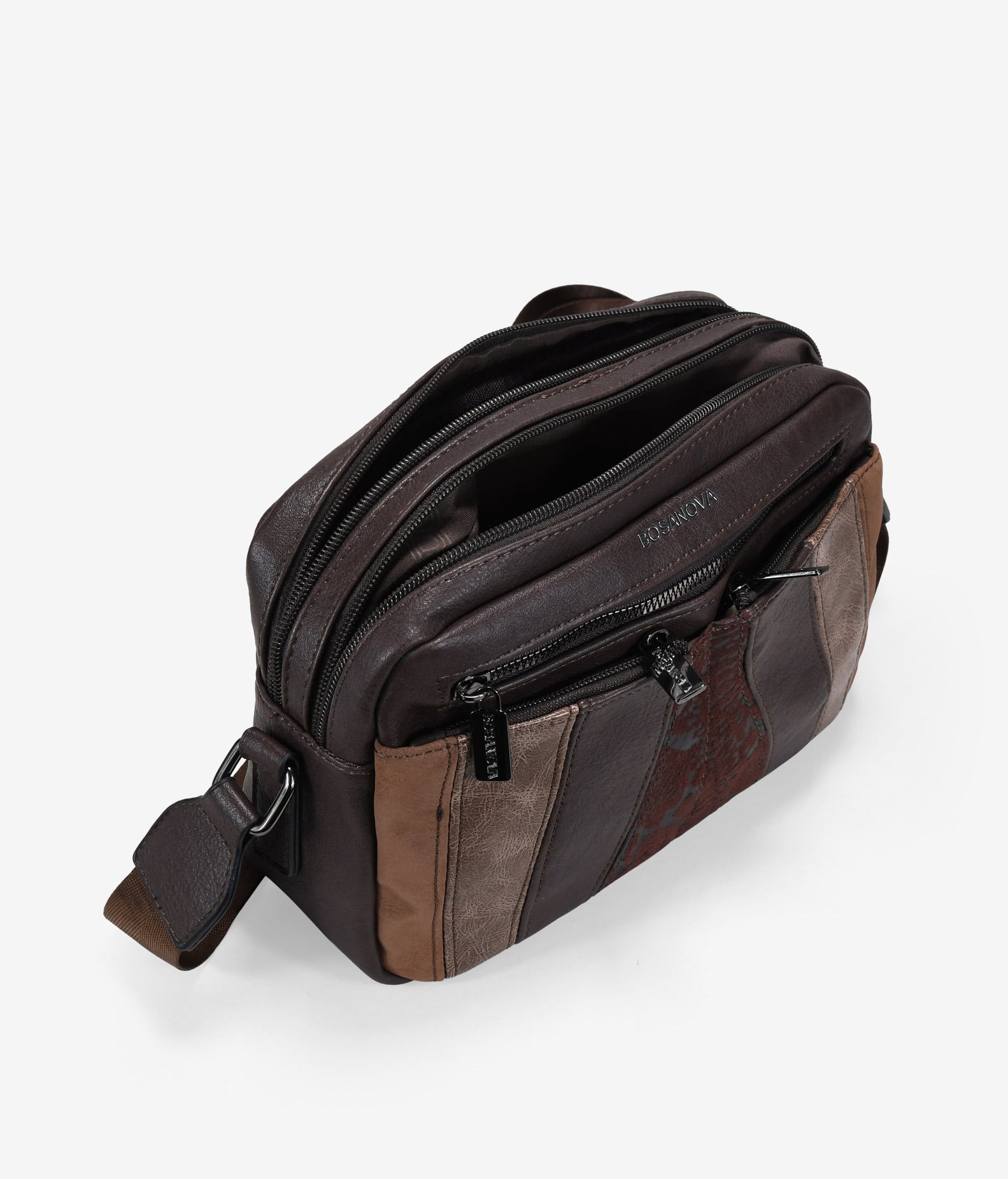 Bolso bandolera marrón con patchwork
