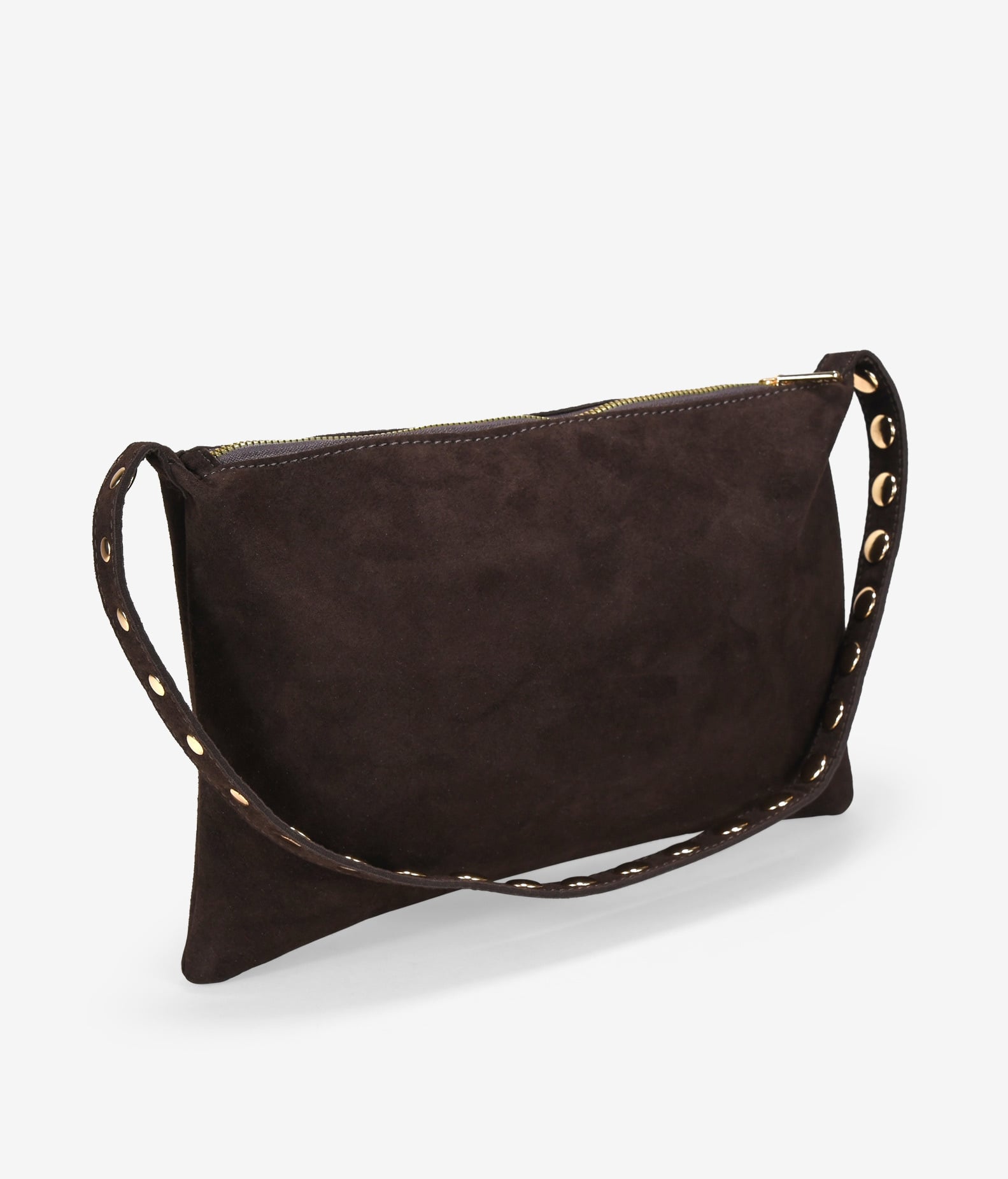 Bolso de hombro marrón en piel con tachuelas