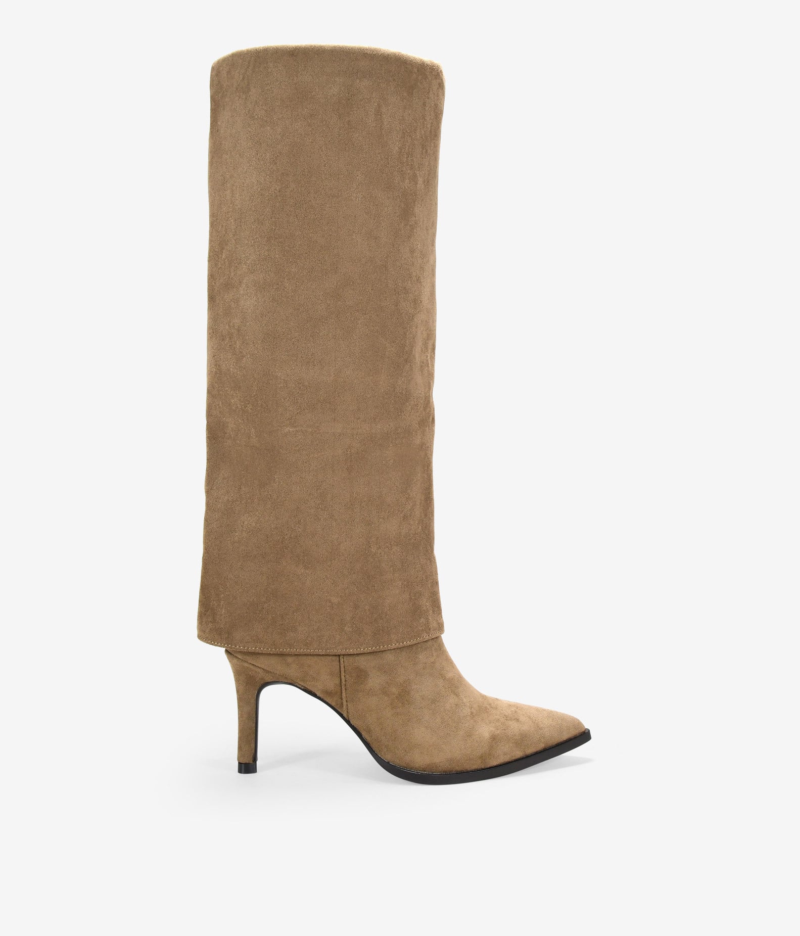 Botas altas arena con polaina y tacón fino