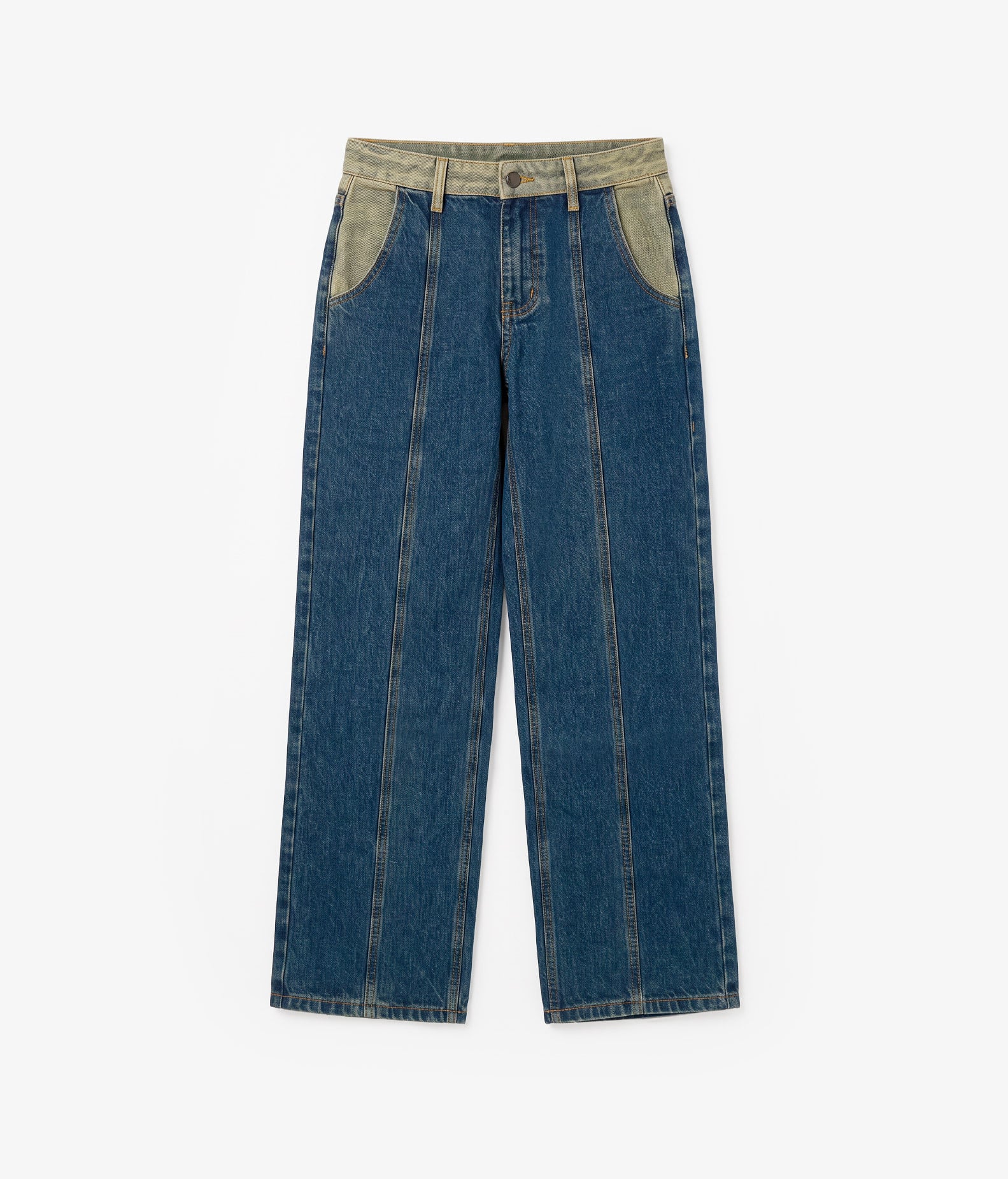 Pantalón tejano azul oscuro bicolor con botón