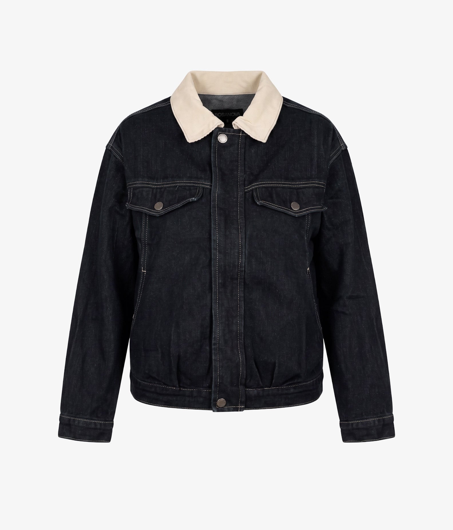 Chaqueta tejana azul con cuello de pana