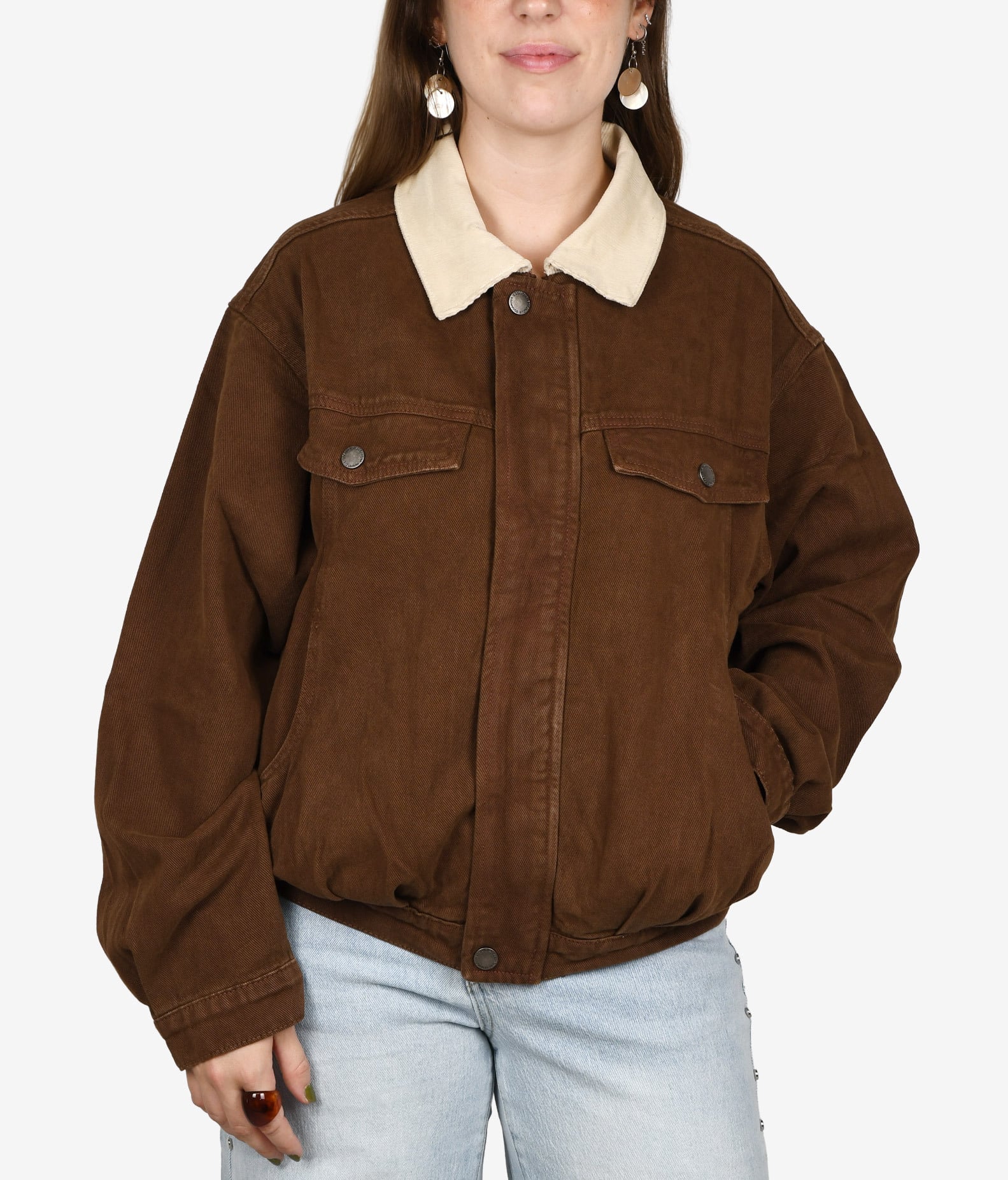 Chaqueta tejana marrón con cuello de pana