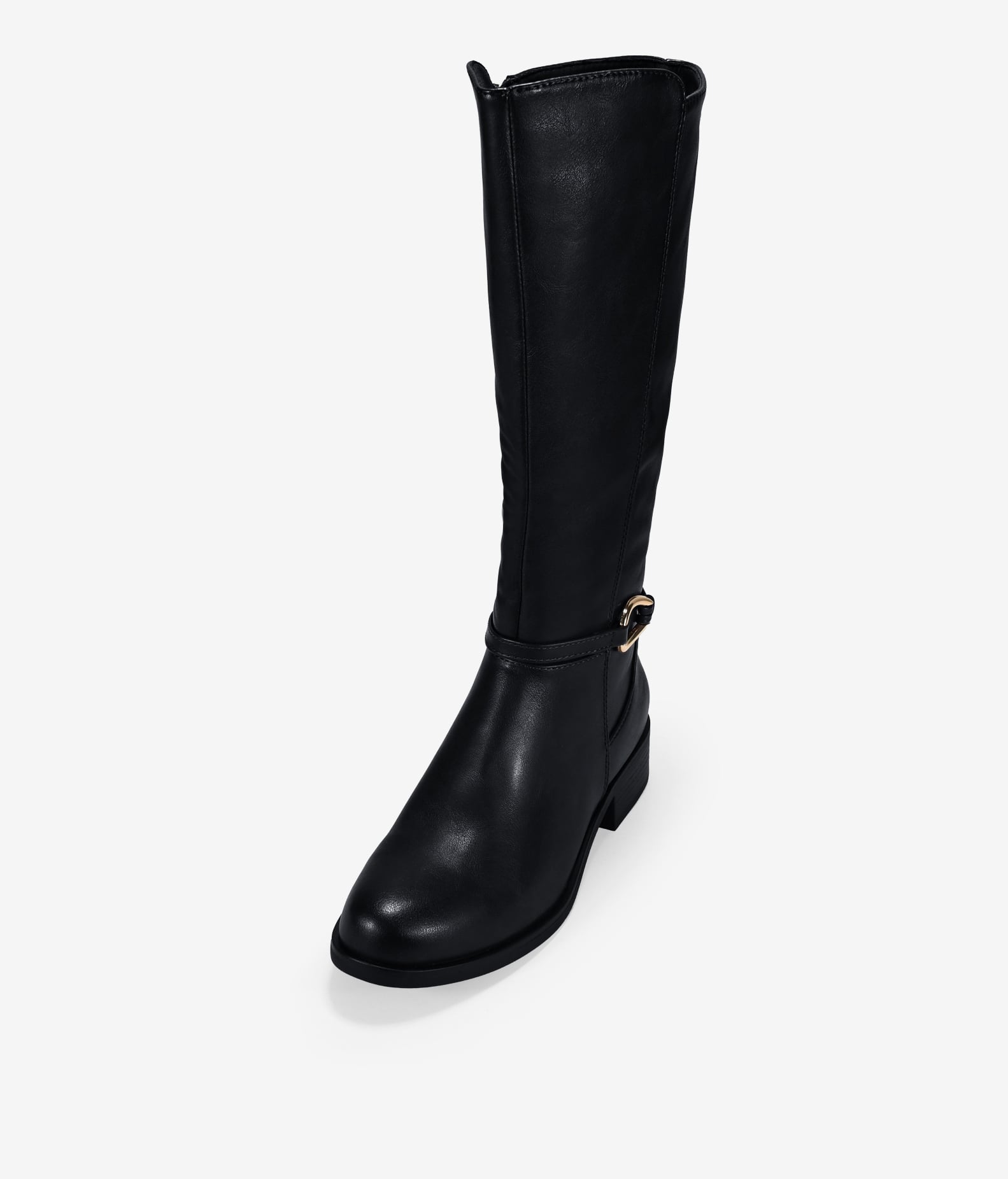 Botas altas negras planas con aplique de metal