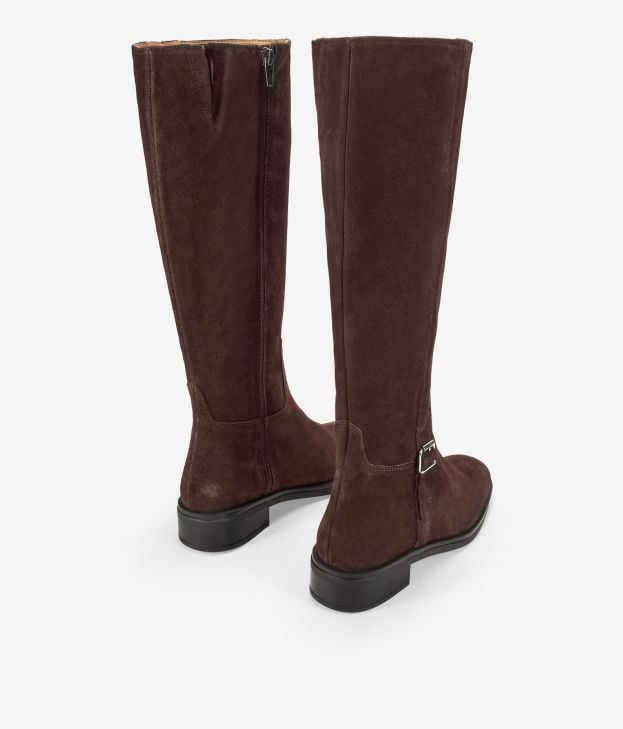 Botas altas marrones en piel serraje con hebilla - Imagen 3