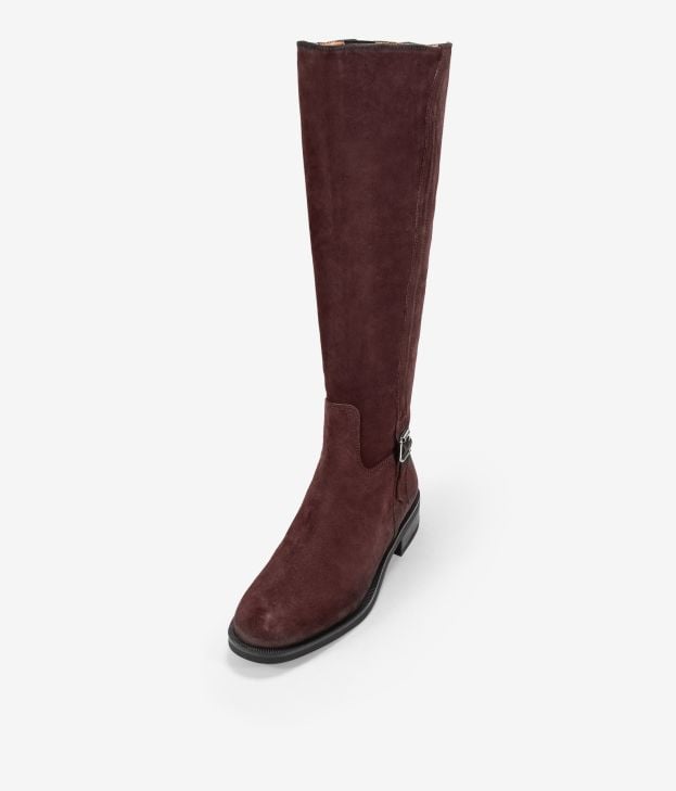 Botas altas marrones en piel serraje con hebilla - Imagen 4