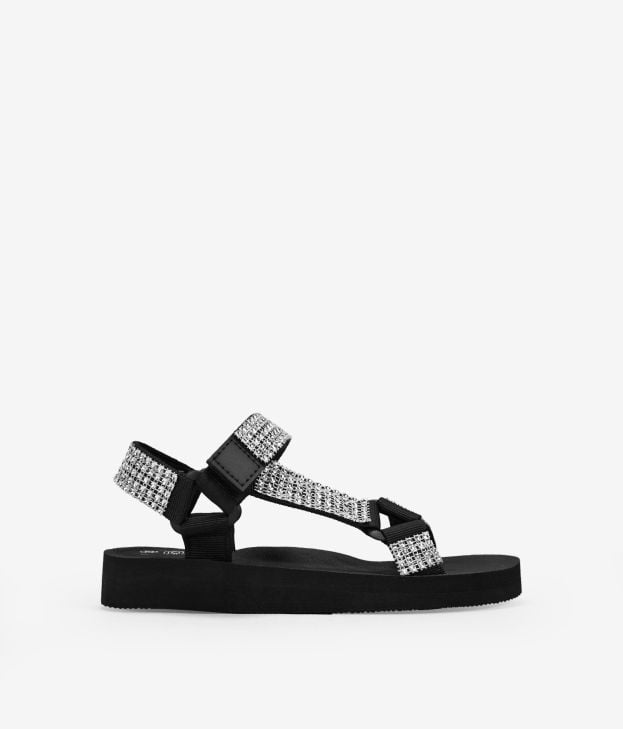 Sandali flat neri sportivi con strass - Imagen 2