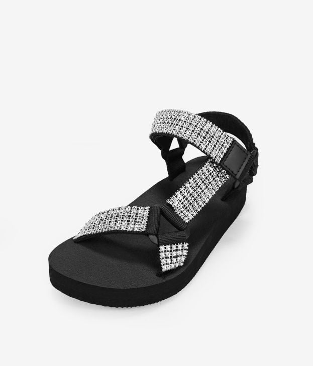 Sandali flat neri sportivi con strass - Imagen 5