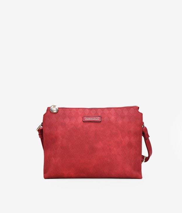 Bolso bandolera rojo con cremallera y grabado