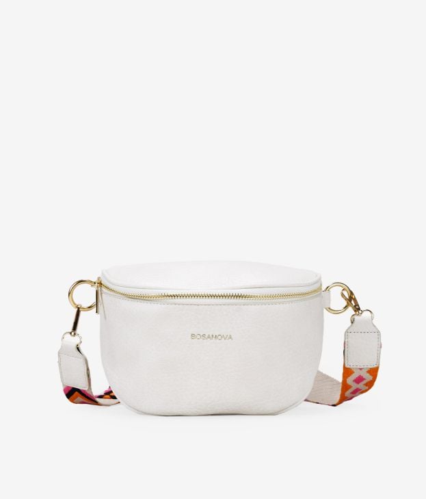 Beige fanny pack with zipper and wide handle