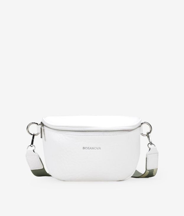 White fanny pack with zipper and wide handle