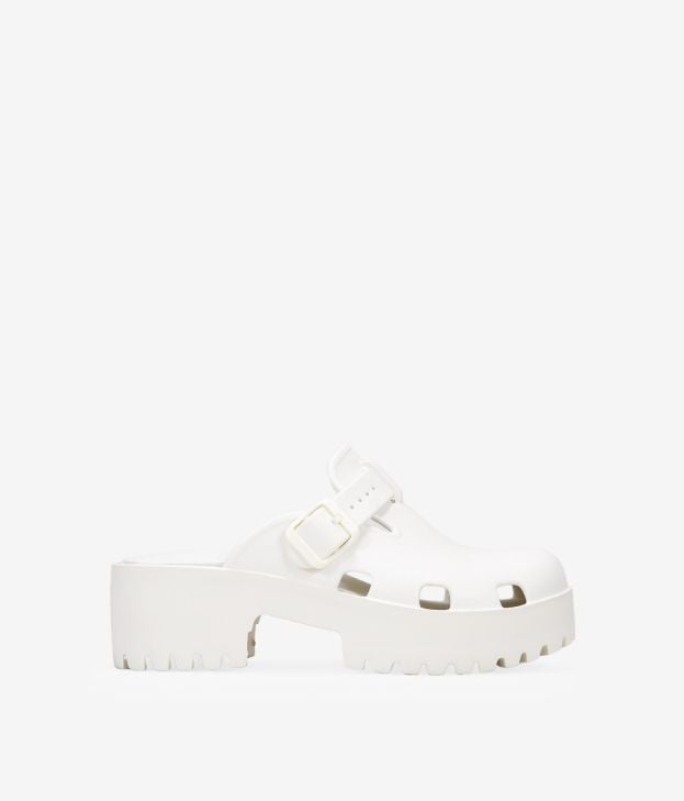 White rubberized sandals with platform and two straps