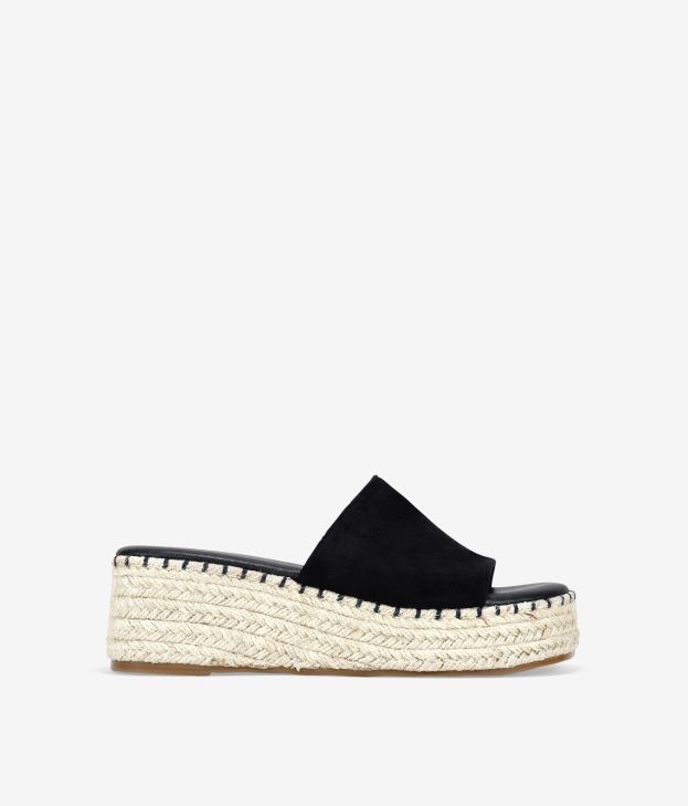 Sandalias negras con cuña de esparto