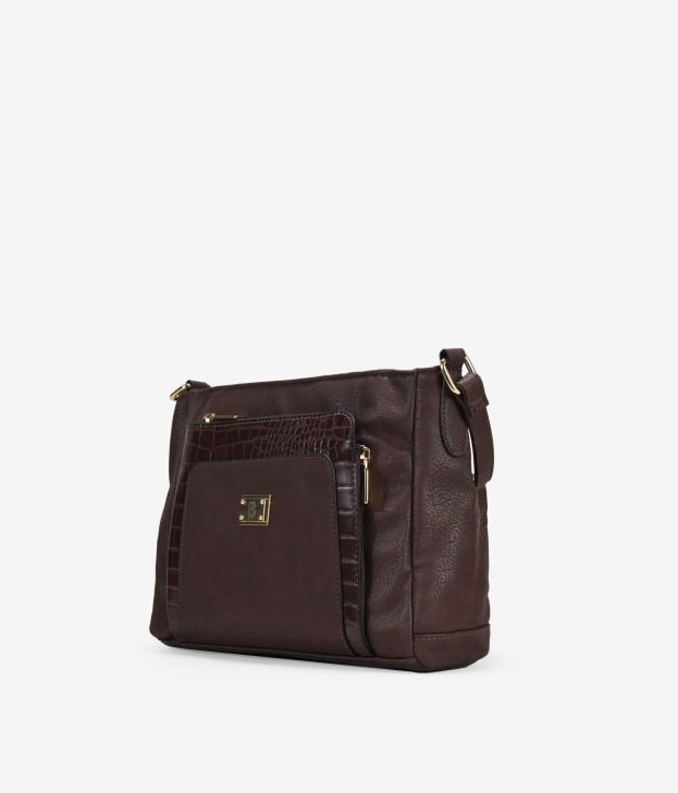 Borsa a tracolla marrone con cerniera - Imagen 2