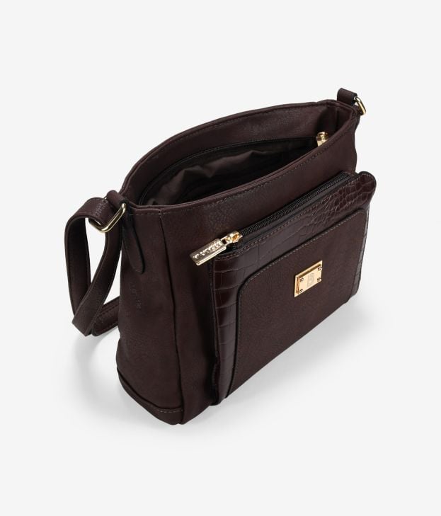 Borsa a tracolla marrone con cerniera - Imagen 4