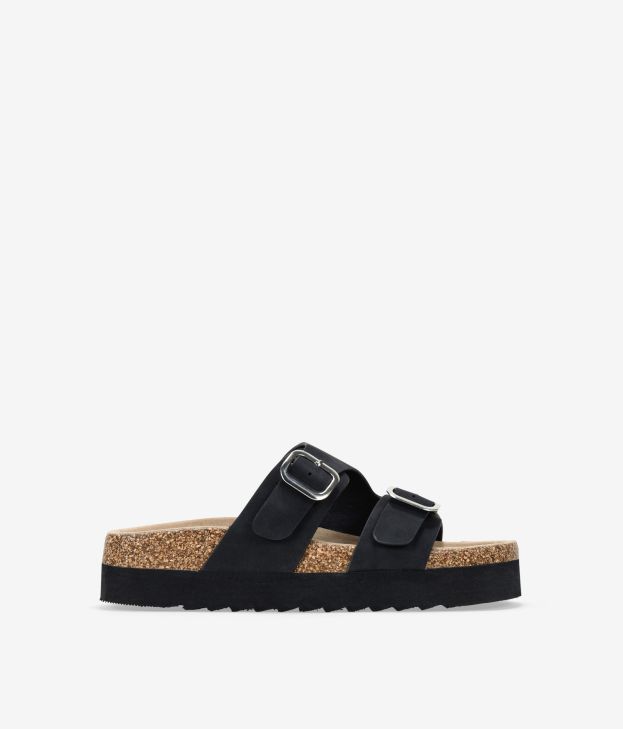 Sandalias negras con dos hebillas y plataforma
