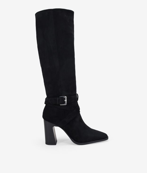 Botas altas negras de tacón con hebilla - Imagen 2