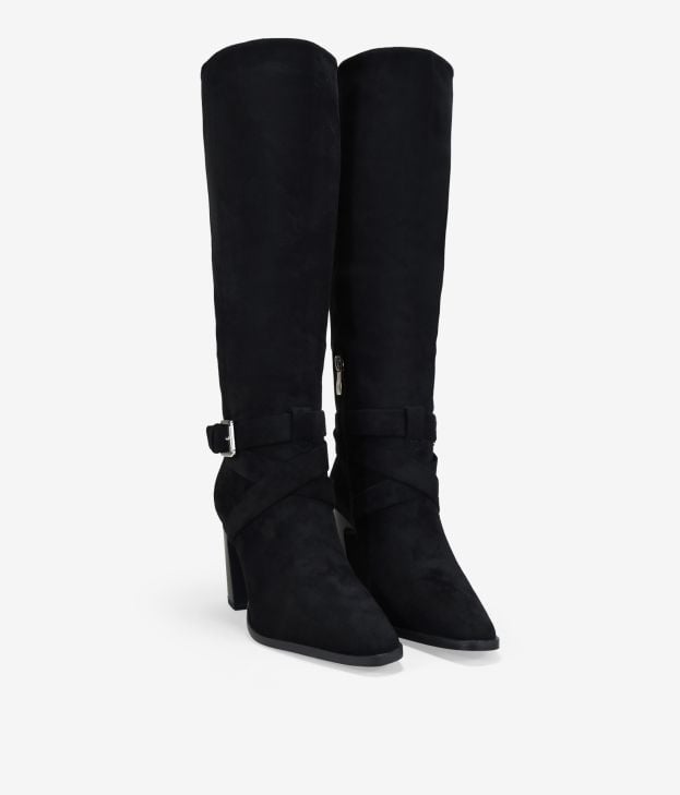 Botas altas negras de tacón con hebilla - Imagen 3