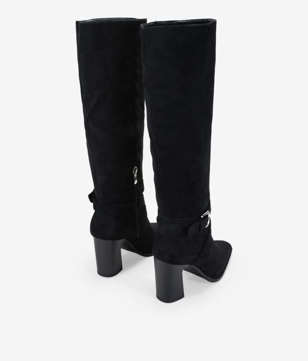 Botas altas negras de tacón con hebilla - Imagen 4