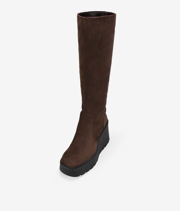 Botas altas marrones en ante con cuña - Imagen 4
