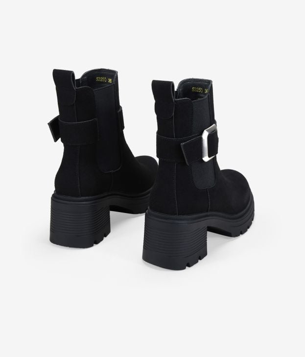 Botines de tacón negros en piel con hebilla - Imagen 3