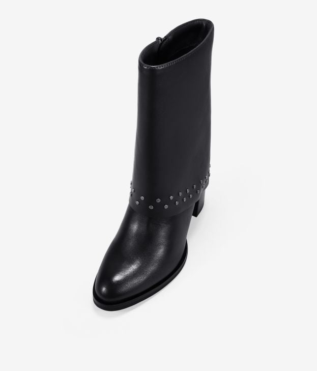 Botas de tacón negras con polaina y tachas - Imagen 4
