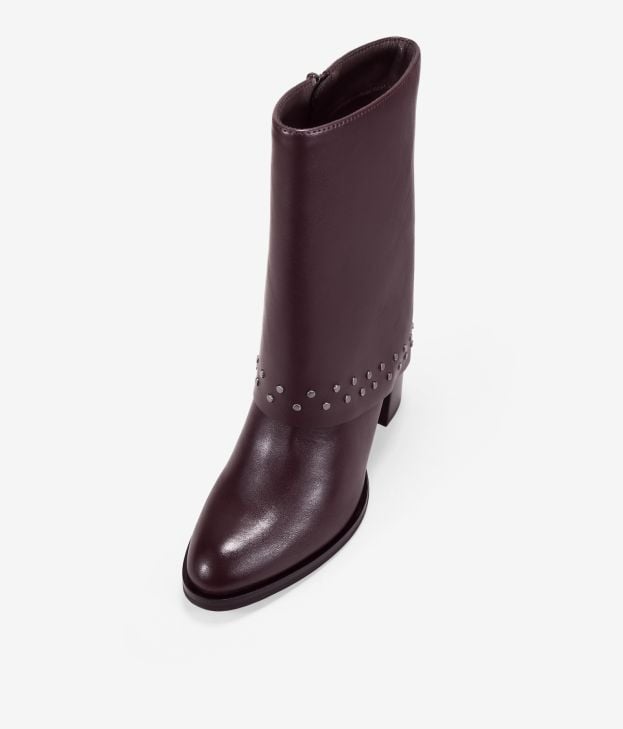Botas de tacón burdeos con polaina y tachas - Imagen 4