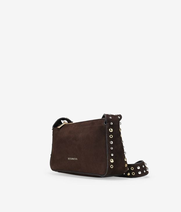 Bolso bandolera marrón en piel con tachas - Imagen 2