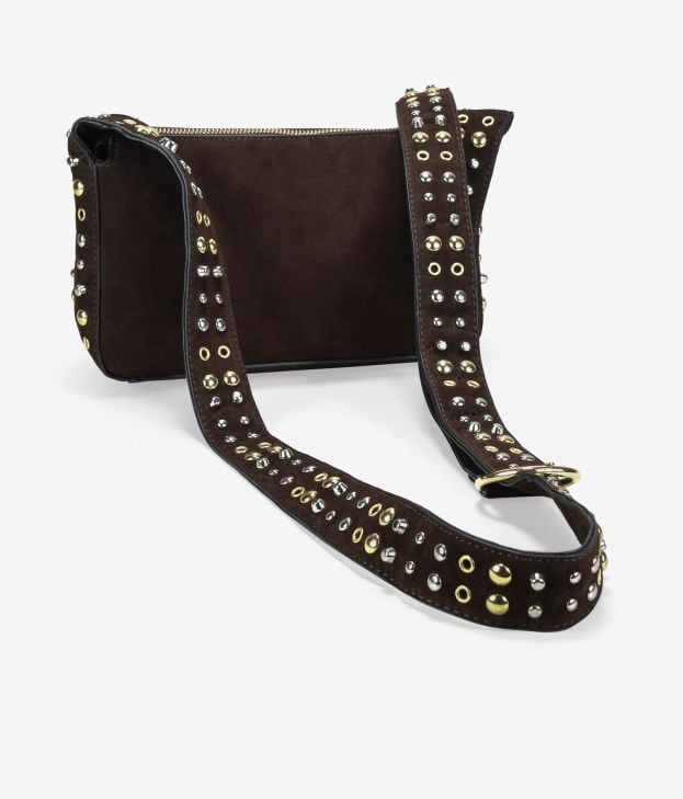 Bolso bandolera marrón en piel con tachas - Imagen 3