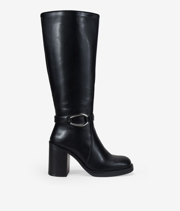 Botas altas negras con tacón y hebilla - Imagen 1