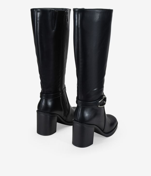 Botas altas negras con tacón y hebilla - Imagen 3