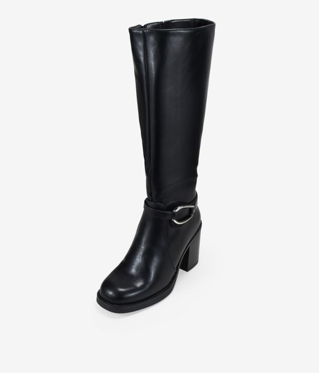 Botas altas negras con tacón y hebilla - Imagen 4
