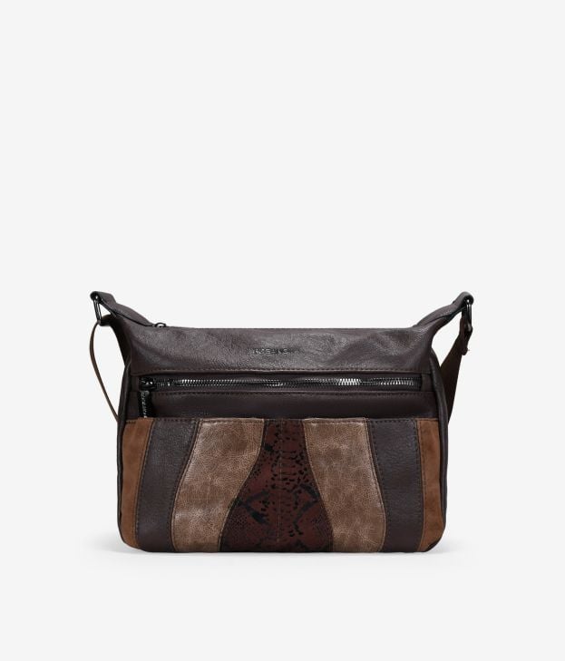 Bolso bandolera marrón con cremalleras - Imagen 1