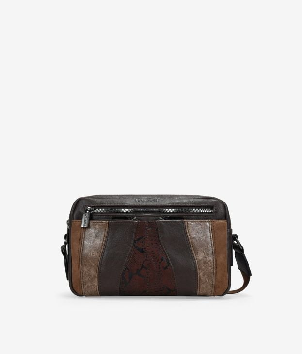 Bolso bandolera marrón con patchwork - Imagen 1