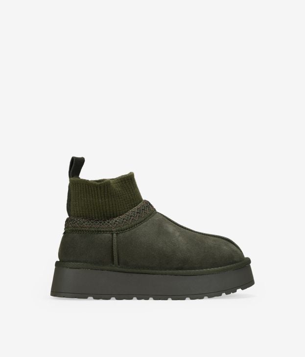 Stivaletti alla caviglia con plateau in pelle color kaki - Imagen 1