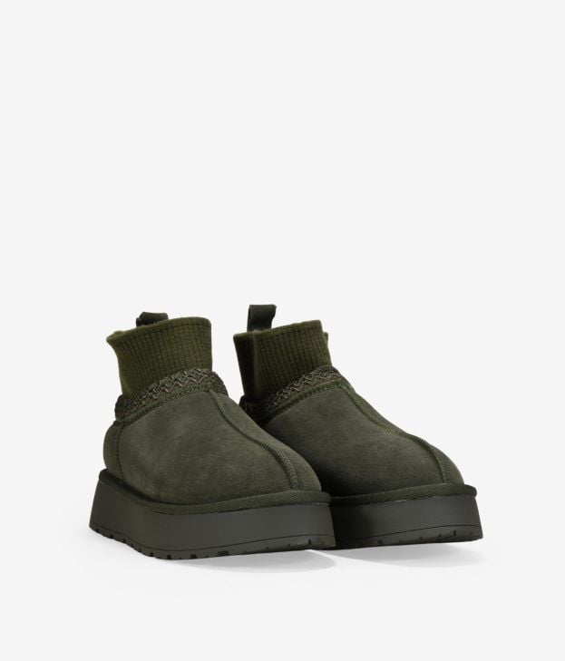 Stivaletti alla caviglia con plateau in pelle color kaki - Imagen 2