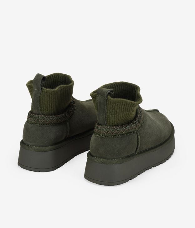 Stivaletti alla caviglia con plateau in pelle color kaki - Imagen 3
