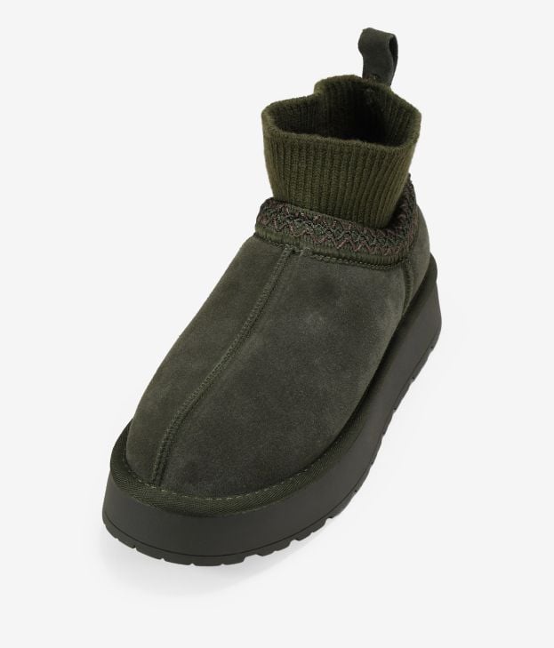 Stivaletti alla caviglia con plateau in pelle color kaki - Imagen 4