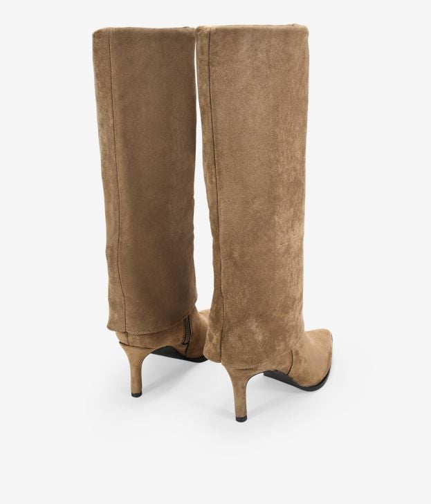 Botas altas arena con polaina y tacón fino - Imagen 3