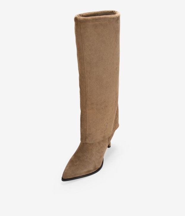 Botas altas arena con polaina y tacón fino - Imagen 4