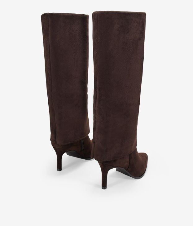 Botas altas marrones con polaina y tacón fino - Imagen 3