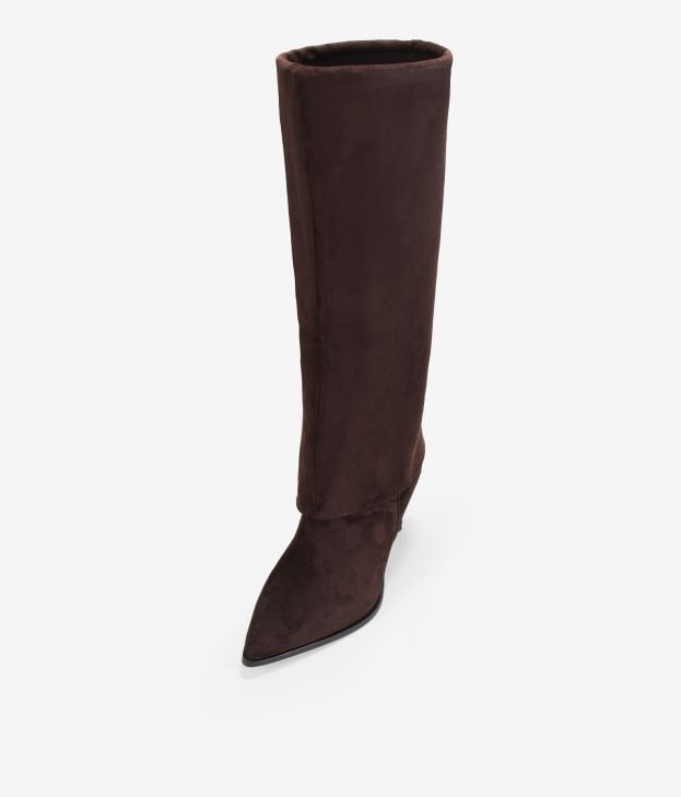 Botas altas marrones con polaina y tacón fino - Imagen 4