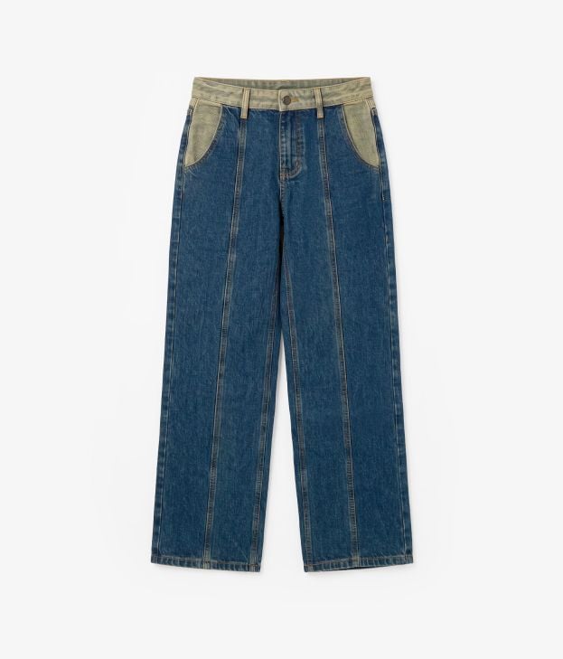 Pantalón tejano azul oscuro bicolor con botón - Imagen 2