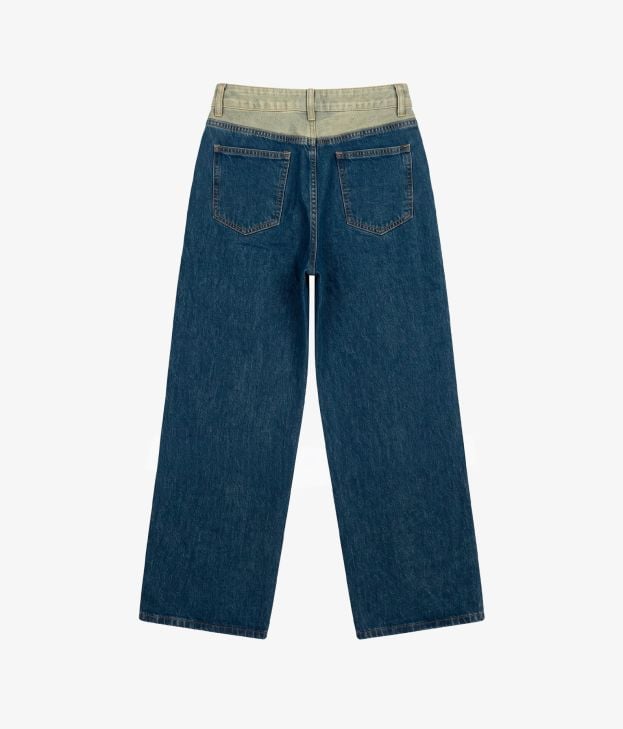 Pantalón tejano azul oscuro bicolor con botón - Imagen 3
