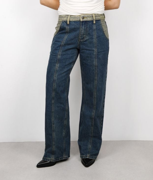 Pantalón tejano azul oscuro bicolor con botón - Imagen 1