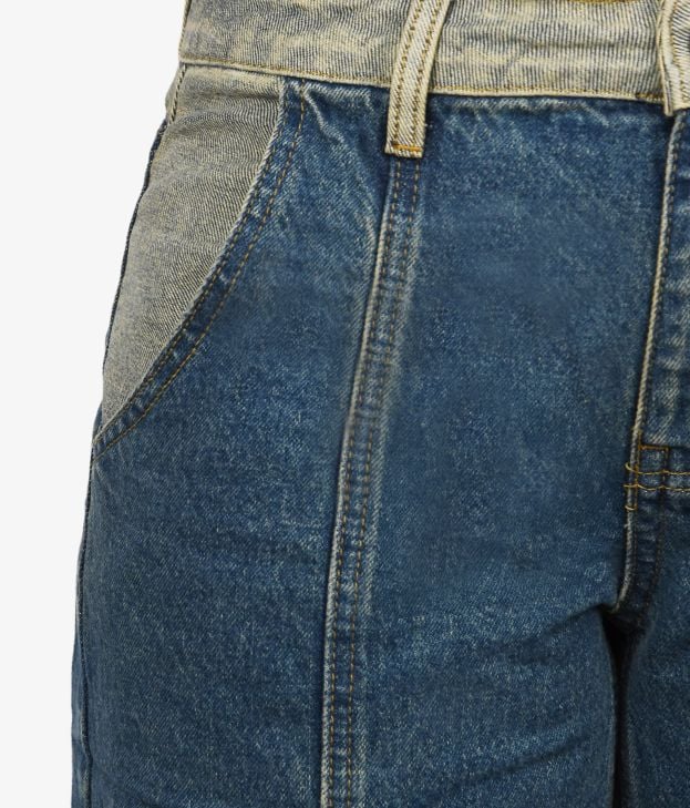Pantalón tejano azul oscuro bicolor con botón - Imagen 4