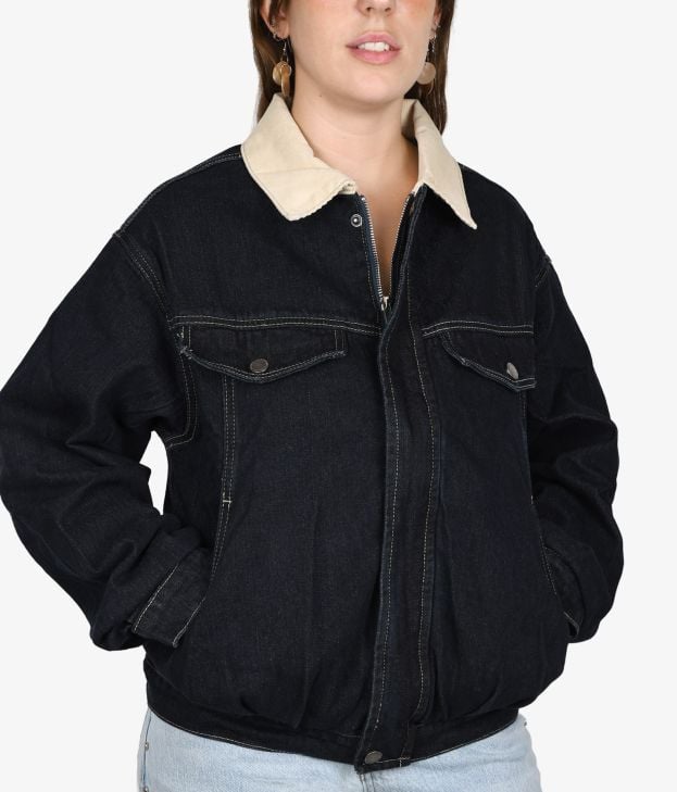 Chaqueta tejana azul con cuello de pana - Imagen 1