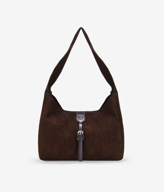 Bolso de hombro marrón en piel con hebilla - Imagen 1