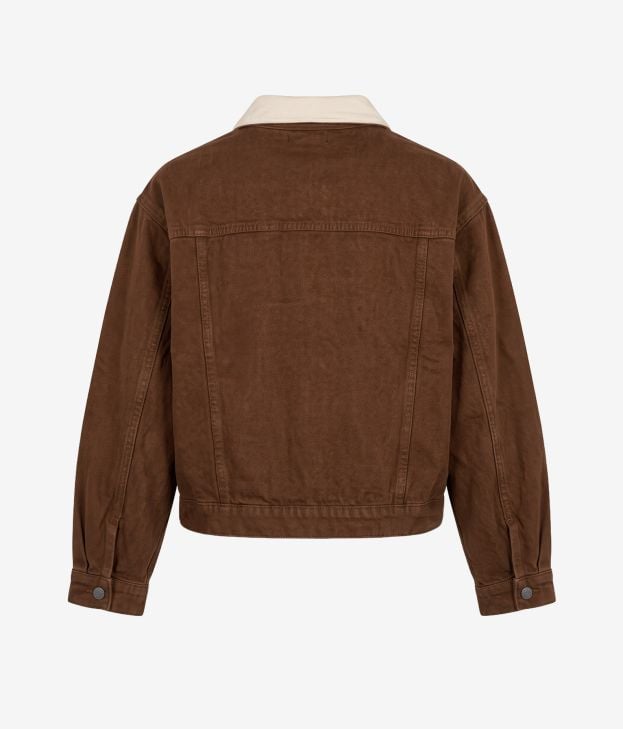 Chaqueta tejana marrón con cuello de pana - Imagen 3
