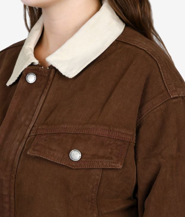 Chaqueta tejana marrón con cuello de pana - Imagen 4